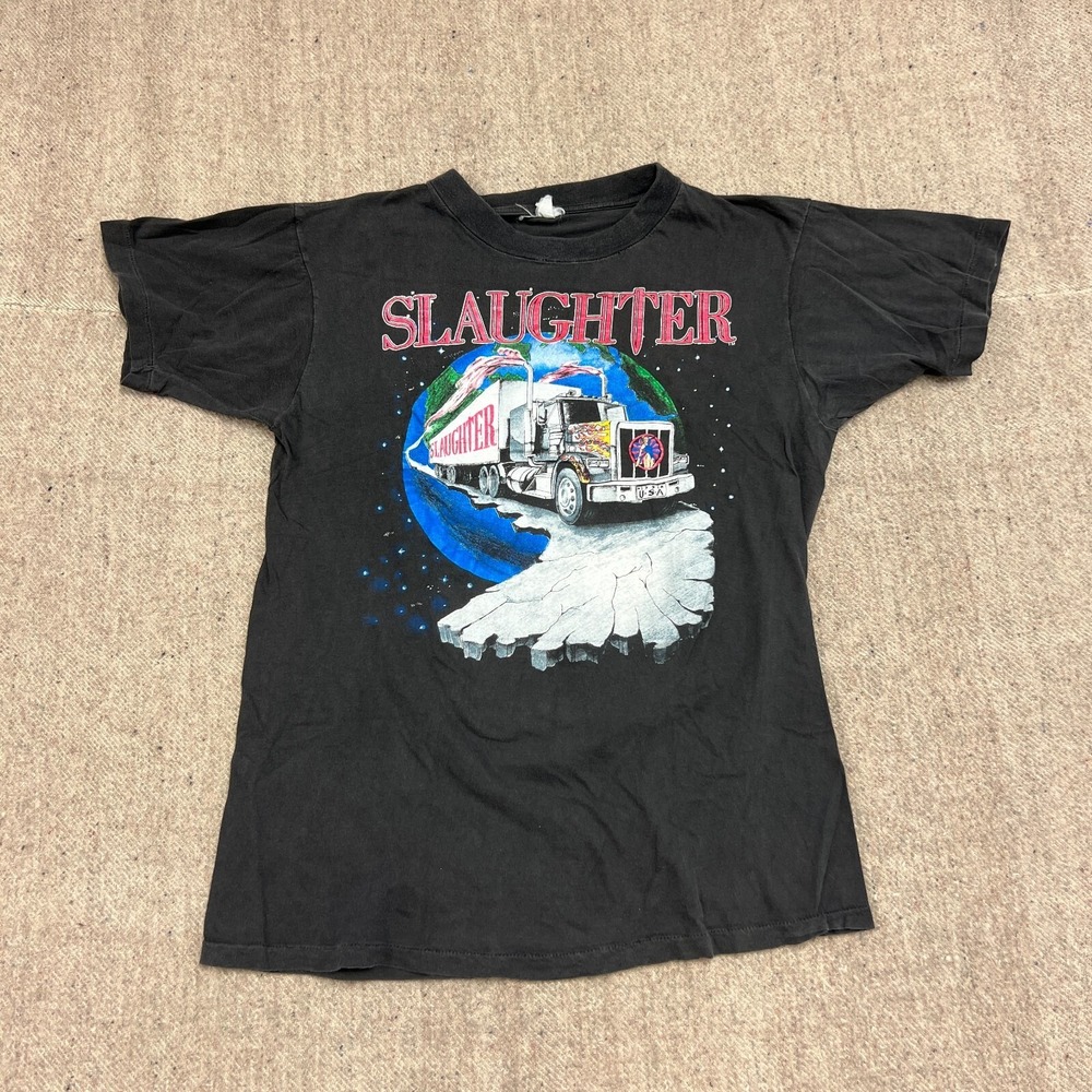 Vintage Slaughter Shirt Mens Medium Black 1990s World Tour